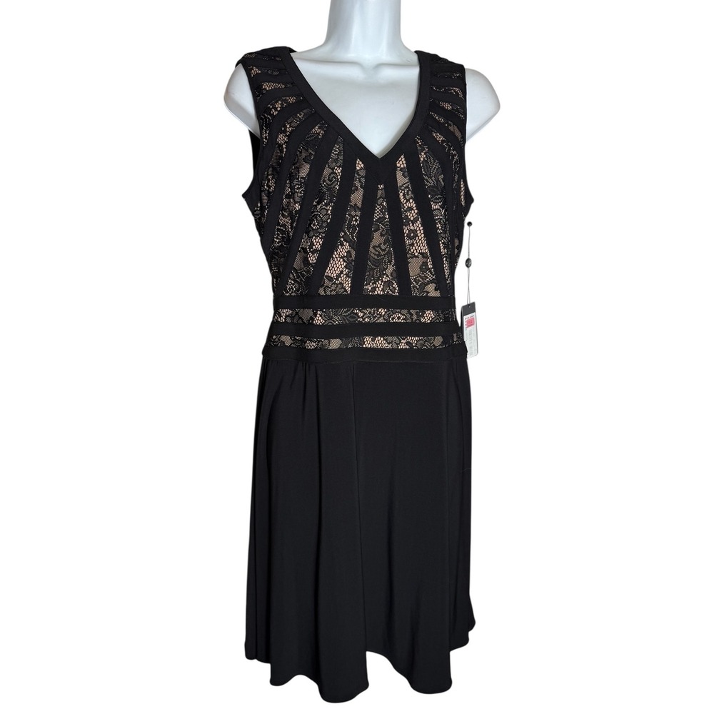 NWT Adrianna Papell Dress Size 4‎ Black Lace Detail Midi Dress Sleeveless 🖤🖤